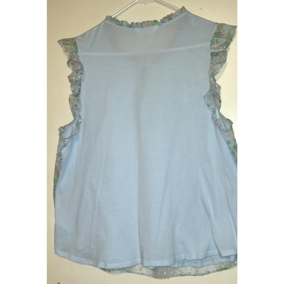 Powder Blue Babydoll Top Blouse LAUREN CONRAD Cottage Core Floral Pastel L - Picture 13 of 16